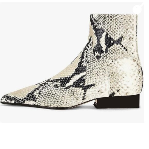 Shoes | White Snakeskin Square Toe Ankle Booties Comfy  White Snakeskin Square Toe Ankle Booties Comfy Chunky Low Heel Side Zipper Shoes